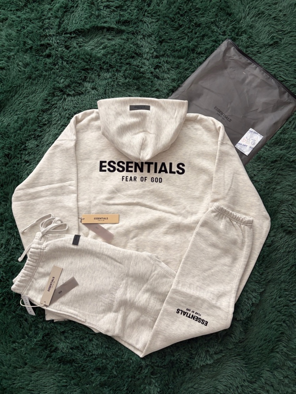 Fear of God Essentials Light Oatmeal Hoodie & Sweatpants Set